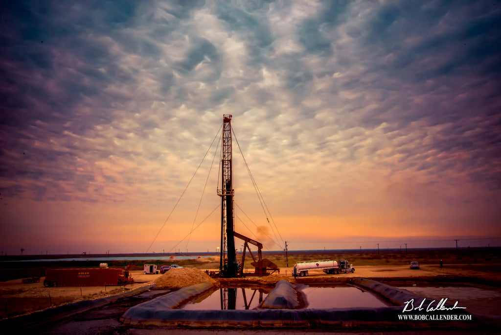 Reflecting Pulling Unit Artist: Bob Callender - Bob Callender Fine Art oil and gas art